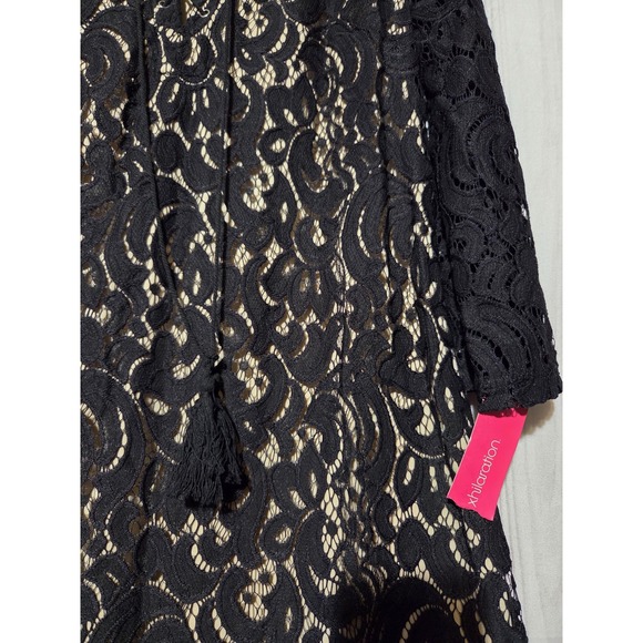 Xhilaration Dress Womens Small Black Lace Long Sleeve Lined Boho Festival Tassel - Picture 3 of 9